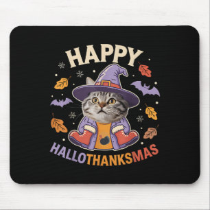 Alfombrilla De Ratón Feliz Hallothanksmas Cat Witch Costume otoño Vibe