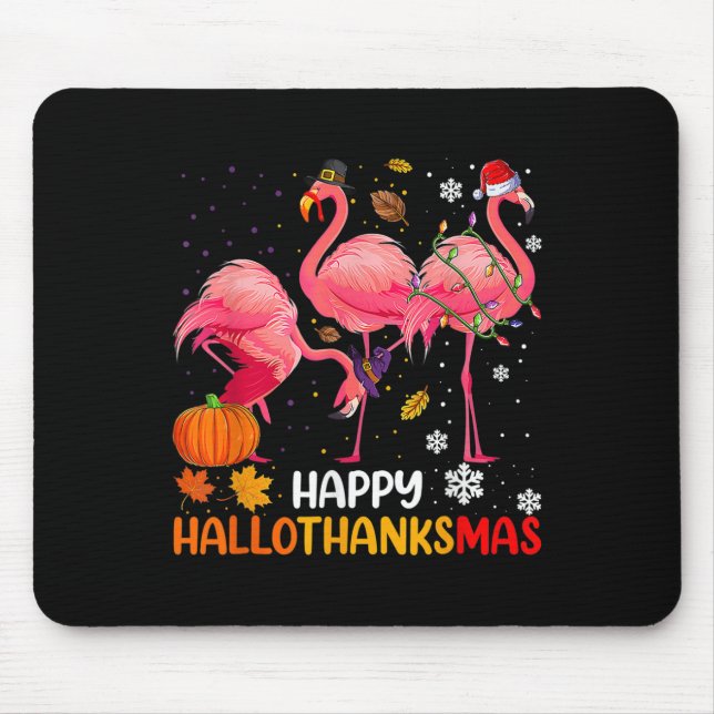 Alfombrilla De Ratón Feliz Hallothanksmas Flamingo (Frente)