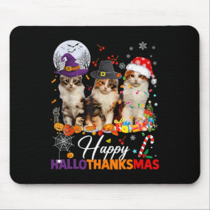 Alfombrilla De Ratón Feliz Hallothanksmas Gatitos Lindos Halloween Día 