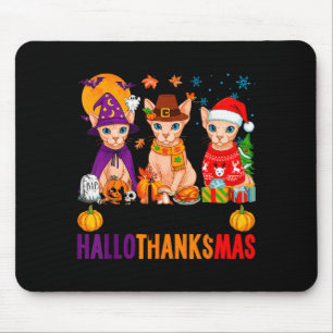 Alfombrilla De Ratón Feliz Hallothanksmas Gatos Sphynx Halloween Gracia