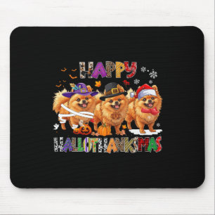 Alfombrilla De Ratón Feliz Hallothanksmas Perro Pomerania Halloween Chr