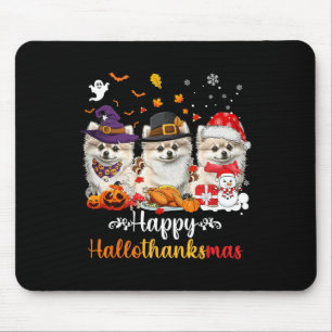 Alfombrilla De Ratón Feliz Hallothanksmas Perro Pomerania Halloween Chr