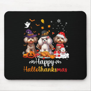 Alfombrilla De Ratón Feliz Hallothanksmas Poodle Dog Halloween Christma