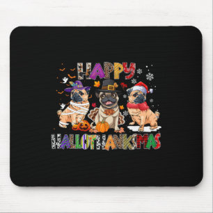 Alfombrilla De Ratón Feliz Hallothanksmas Pug Perro Lover Halloween Chr