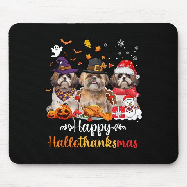 Alfombrilla De Ratón Feliz Hallothanksmas Shih Tzu Perro Halloween Cris (Frente)