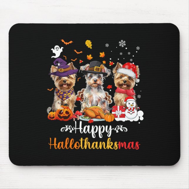 Alfombrilla De Ratón Feliz Hallothanksmas Yorkshire Dog Halloween Chris (Frente)