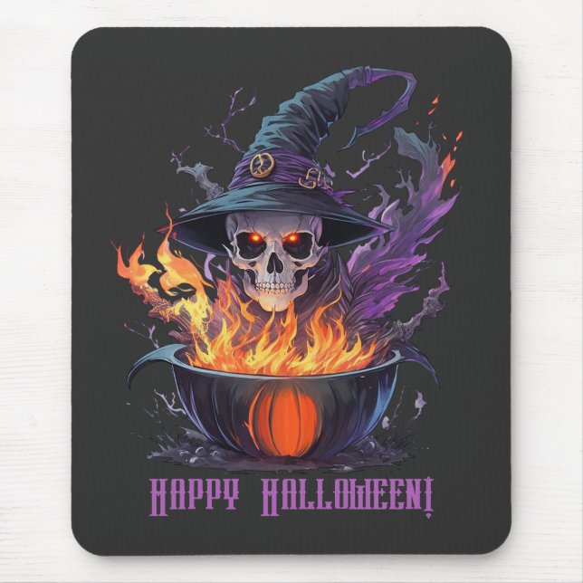 Alfombrilla De Ratón ¡Feliz Halloween! Calavera de brujas (Frente)