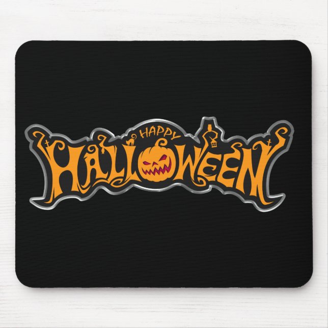 Alfombrilla De Ratón Feliz Halloween Ruby Eye Pumpkin Silver Frame (Frente)