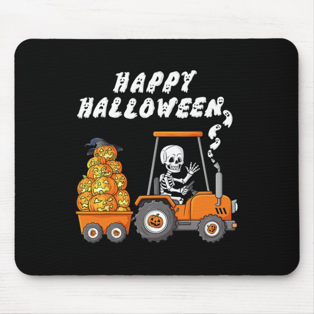 Alfombrilla De Ratón Feliz Halloween Skeleton Riding Tractor Niños (Frente)