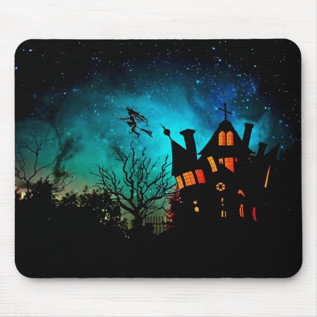 Alfombrilla De Ratón Feliz Halloween Spooky Flying Witch Mousepad (Frente)