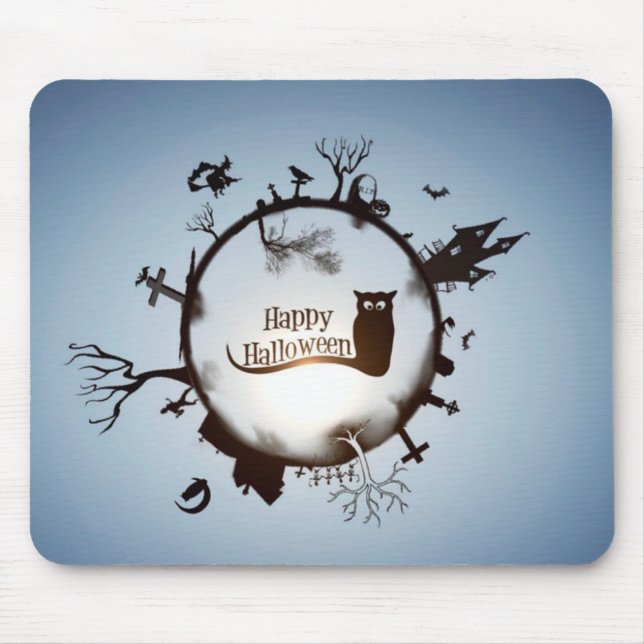 Alfombrilla De Ratón Feliz Halloween Spooky Owl Mousepad (Frente)