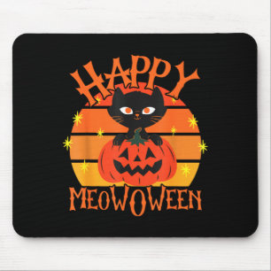Alfombrilla De Ratón Feliz Meowoween Halloween Gato Negro Jack O Lanter