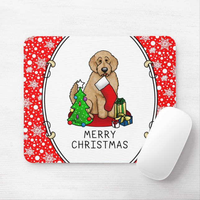 Alfombrilla De Ratón Feliz Navidad 2 Goldendoodle (rojo dorado) Cute (Con ratón)