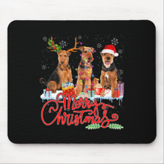 Alfombrilla De Ratón Feliz Navidad Airedale Terrier Santa Reindeer Li