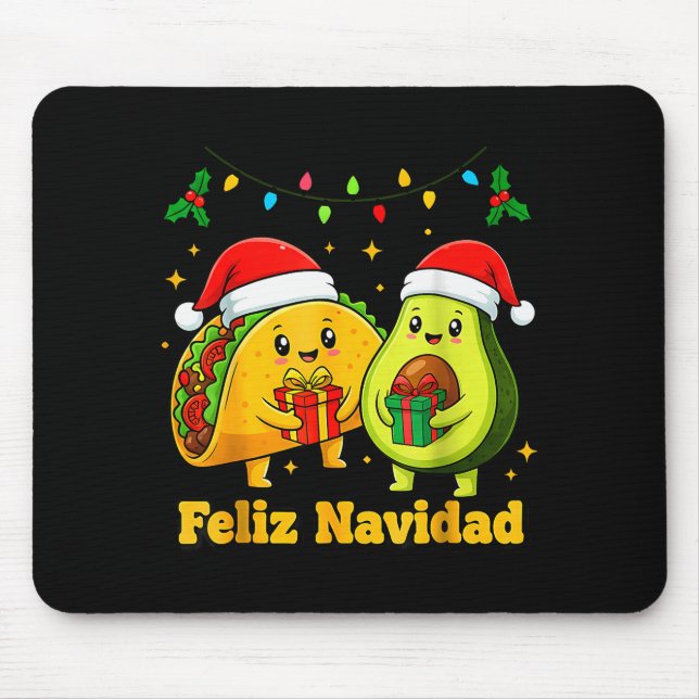 Alfombrilla De Ratón Feliz Navidad Avocado Tacos Mexican Xmas Family Ma (Frente)