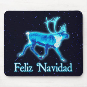 Alfombrilla De Ratón Feliz Navidad - Azul caribú (reno)