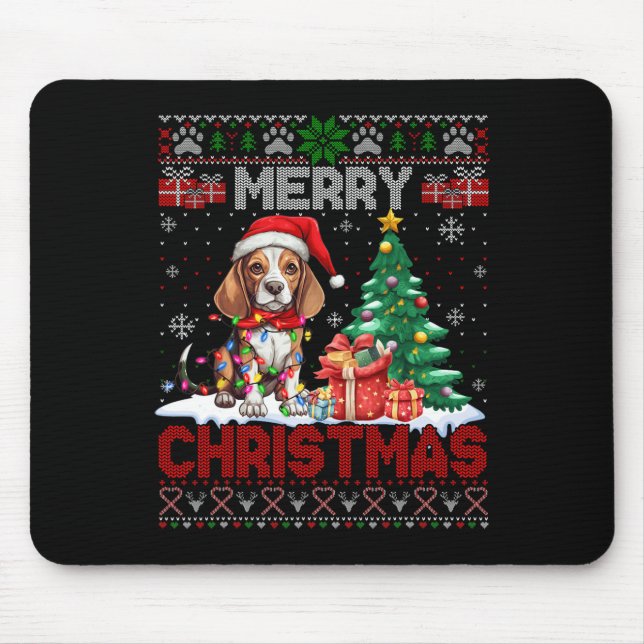 Alfombrilla De Ratón Feliz Navidad Beagle Dog Lover Ugly Xmas Sweater (Frente)