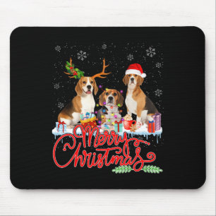 Alfombrilla De Ratón Feliz Navidad Beagle Dog Santa Reindeer Light Xm
