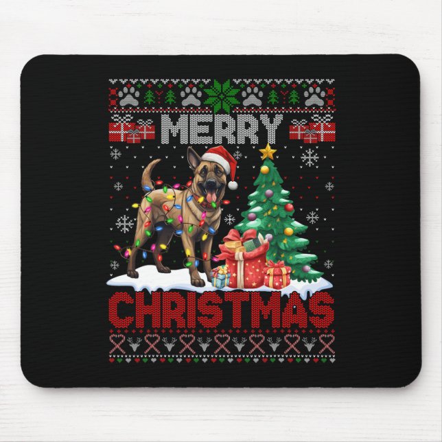 Alfombrilla De Ratón Feliz Navidad Belga Malinois Dog Lover Ugly Xm (Frente)