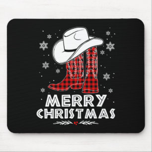 Alfombrilla De Ratón Feliz Navidad Botas de Vaquero Cuadro Búfalo Rojo 