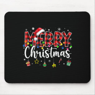 Alfombrilla De Ratón Feliz Navidad Buffalo Plaid Gorro de Santa Rojo Na