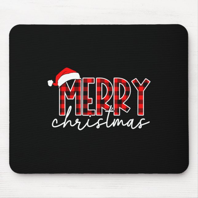 Alfombrilla De Ratón Feliz Navidad Buffalo Red Plaid Santa Hat Xmas P (Frente)