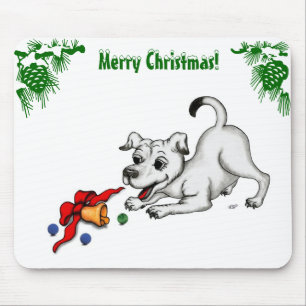Alfombrilla De Ratón ¡Feliz Navidad! Cachorro con bell y ball