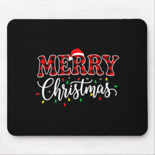 Alfombrilla De Ratón Feliz Navidad Con Familia De Cuadros Negros Y Rojo