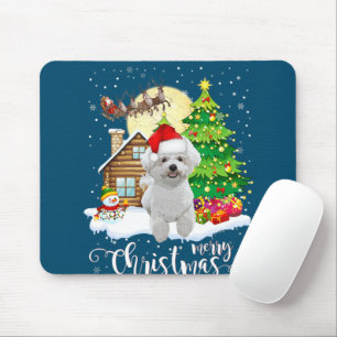 Alfombrilla De Ratón Feliz Navidad Cute Bichon Frise Santa con Navidad