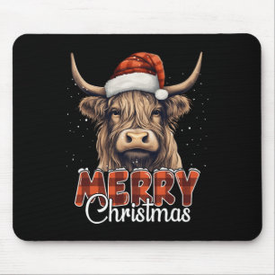 Alfombrilla De Ratón Feliz Navidad Highland Cow Western Santa Hat Xma