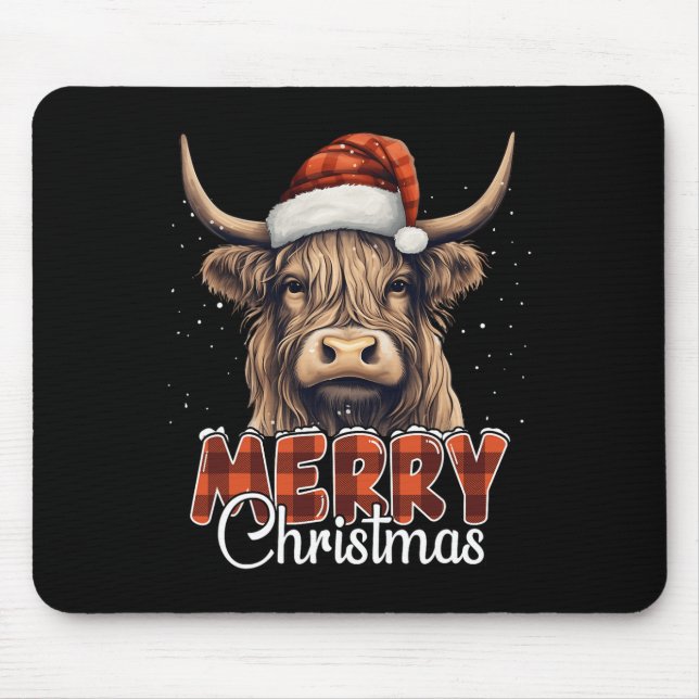 Alfombrilla De Ratón Feliz Navidad Highland Cow Western Santa Hat Xma (Frente)