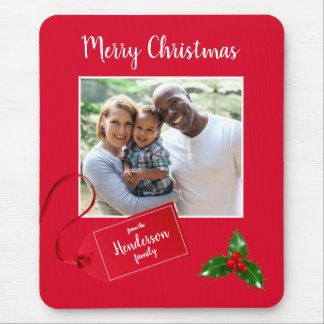 Alfombrilla De Ratón Feliz Navidad Holly Sprig - Foto Personalizado -
