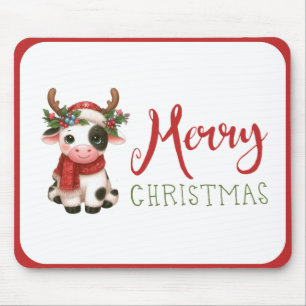 Alfombrilla De Ratón Feliz Navidad linda vaca