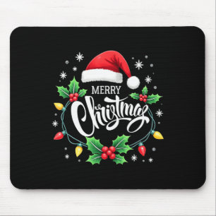 Alfombrilla De Ratón Feliz Navidad Luces Red Santa Hat Familia de navid