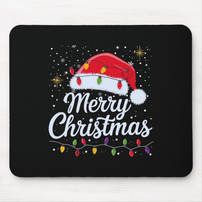 Alfombrilla De Ratón Feliz Navidad Luces Red Santa Hat Familia de navid (Frente)