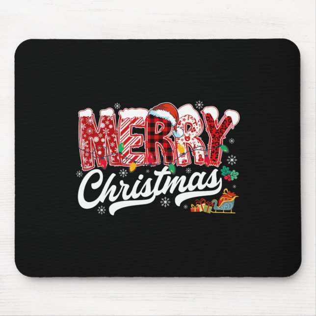 Alfombrilla De Ratón Feliz Navidad Luces Red Santa Hat Familia de navid (Frente)