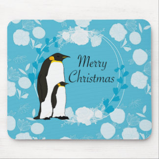 Alfombrilla De Ratón feliz navidad, navidad,pingüino,flores,azul,