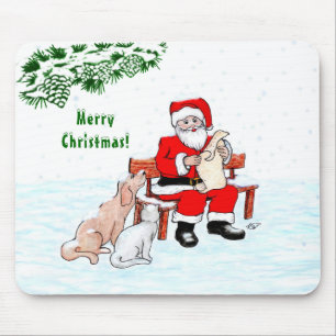 Alfombrilla De Ratón Feliz Navidad! Papá Noel con gato y perro