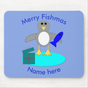 Alfombrilla De Ratón Feliz Navidad Pesca Pingüino Mousepad