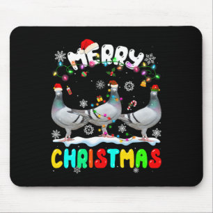 Alfombrilla De Ratón Feliz Navidad Pigeon Lover Santa Hat Xmas Luces