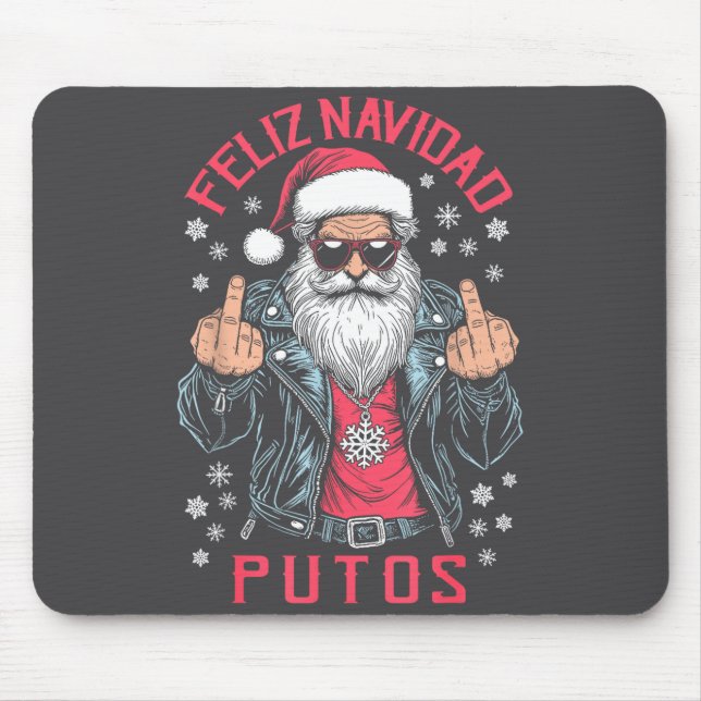Alfombrilla De Ratón Feliz Navidad Putos Funny Rude Spanish Santa Middl (Frente)