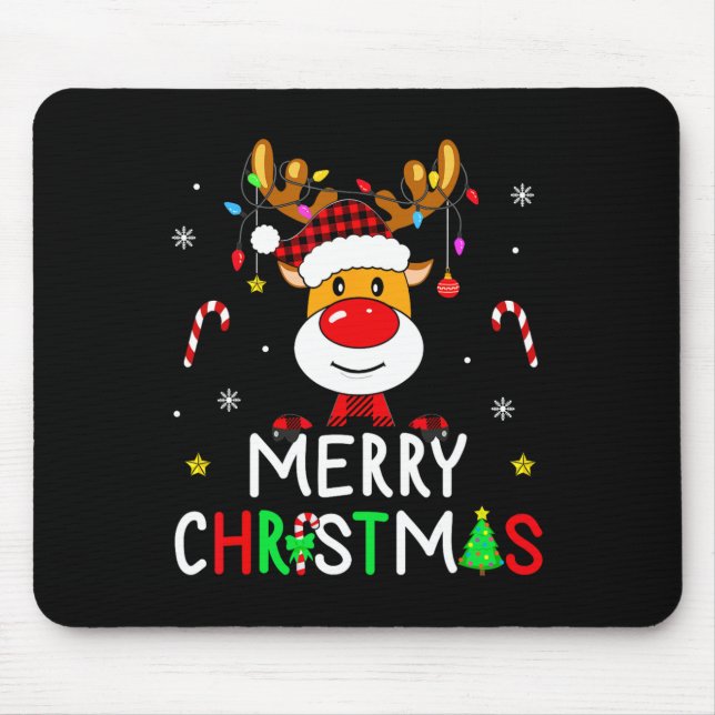 Alfombrilla De Ratón Feliz Navidad Red Santa Hat Reindeer Familia de Na (Frente)