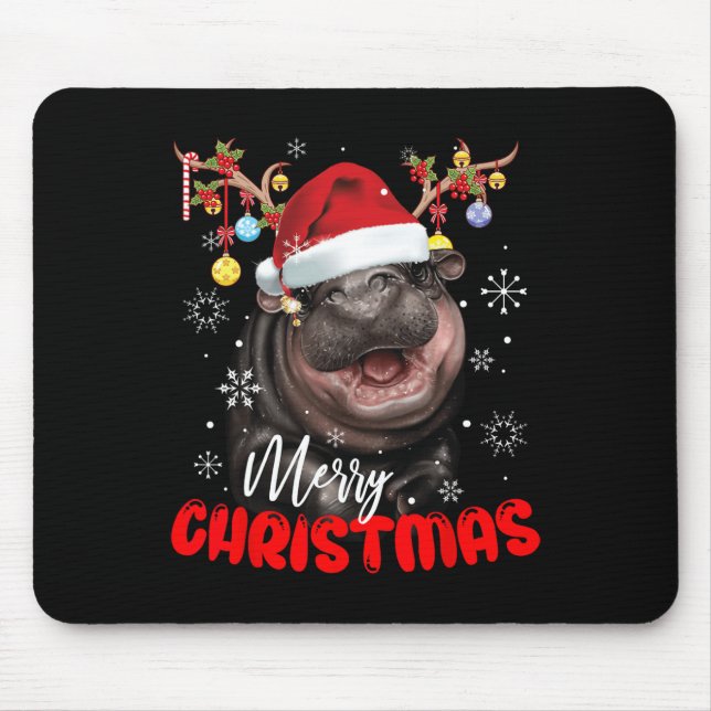 Alfombrilla De Ratón Feliz Navidad Reindeo Moo Deng Santa Hat (Frente)