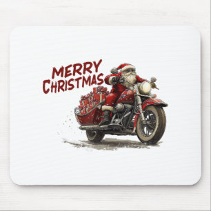 Alfombrilla De Ratón Feliz Navidad Santa montando en una motocicleta an