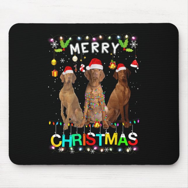 Alfombrilla De Ratón Feliz Navidad Vizsla Shirt Santa Hat enciende Navi (Frente)