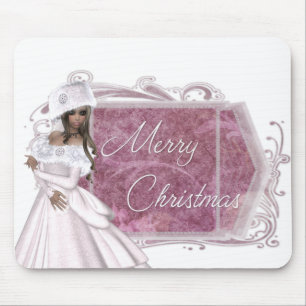 Alfombrilla De Ratón Feliz Navidad Winter Lady Diseñado Mousepad