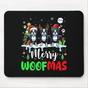 Alfombrilla De Ratón Feliz Navidad Woof Three Santa Reindeer Boston T
