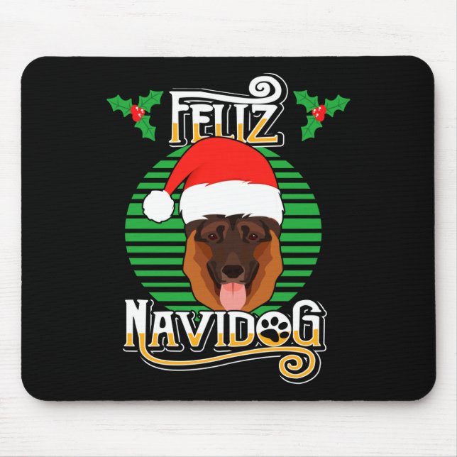 Alfombrilla De Ratón Feliz Navidog German Shepherd Dog Holiday Merry Ch (Frente)