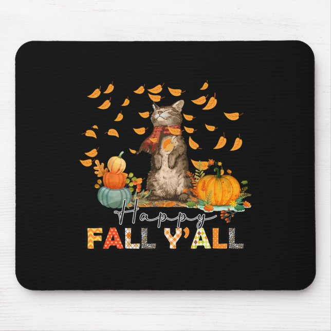 Alfombrilla De Ratón Feliz otoño y todos el gato de la calabaza deja ac (Frente)