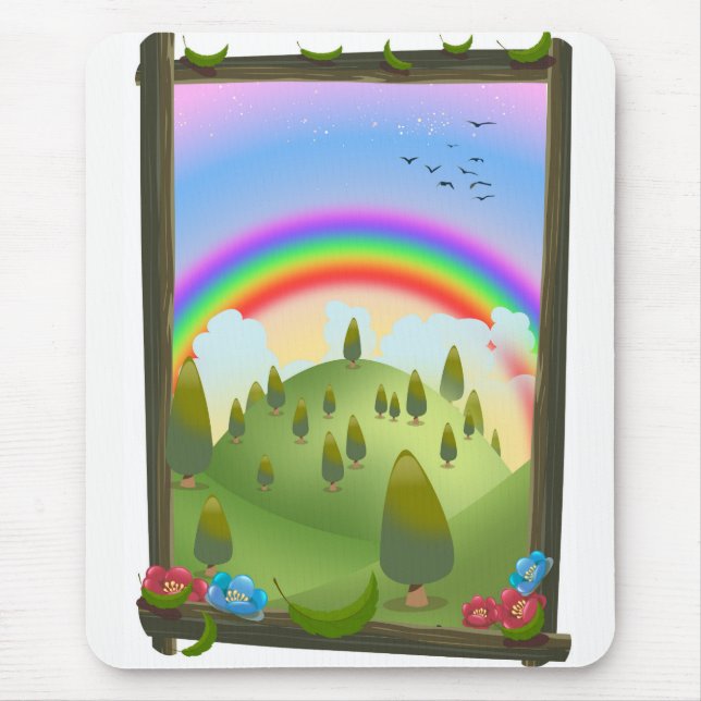 Alfombrilla De Ratón Feliz paisaje arcoiris (Frente)